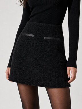 Theory Women's Textured Black A-Line Mini Skirt, 4